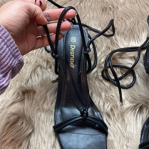 Dearuser Square Open Toe Lace up Wrap Chunky High Heels Strappy Block Sandals - Picture 5 of 13